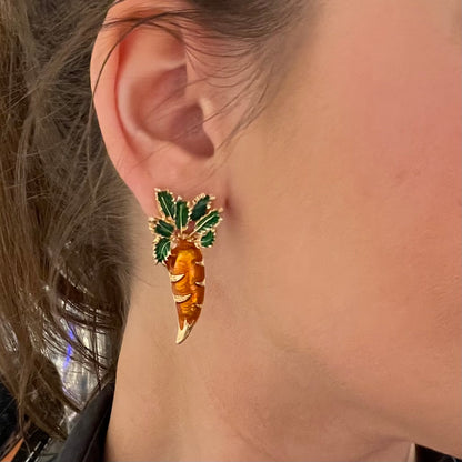 garden fresh carrot earrings push-back style finding carrot studs orange earrings with green leaf detail great novelty earrings for welcoming spring by gumptious brand 