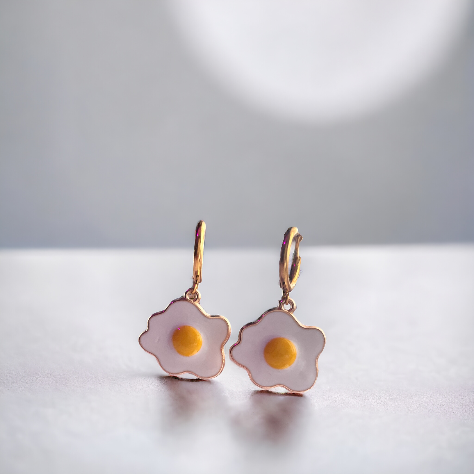 image of sunny side up egg earrings for brunch themed earrings in brunch collection by gumptious